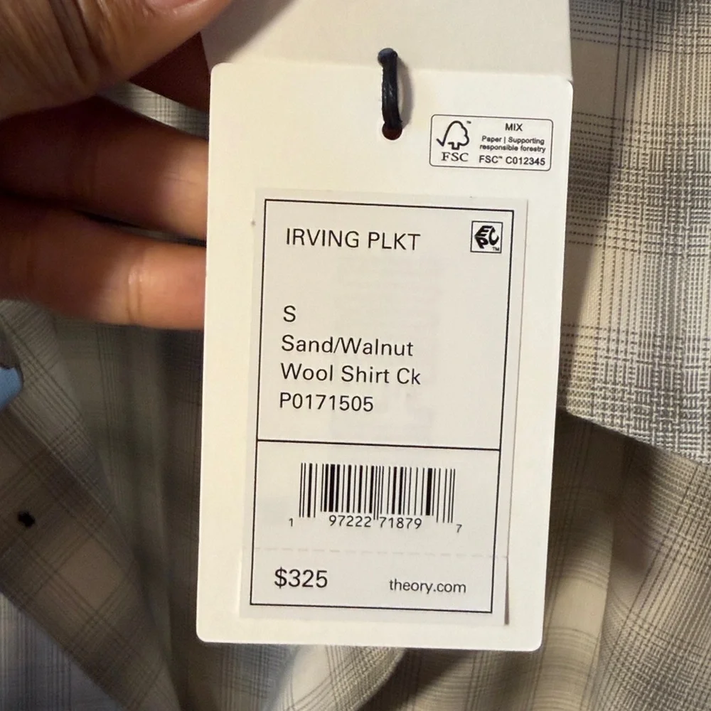 NWT Theory Irving 100% Virgin Wool Plaid Men’s Button Down Shirt Size Small - Picture 7 of 7